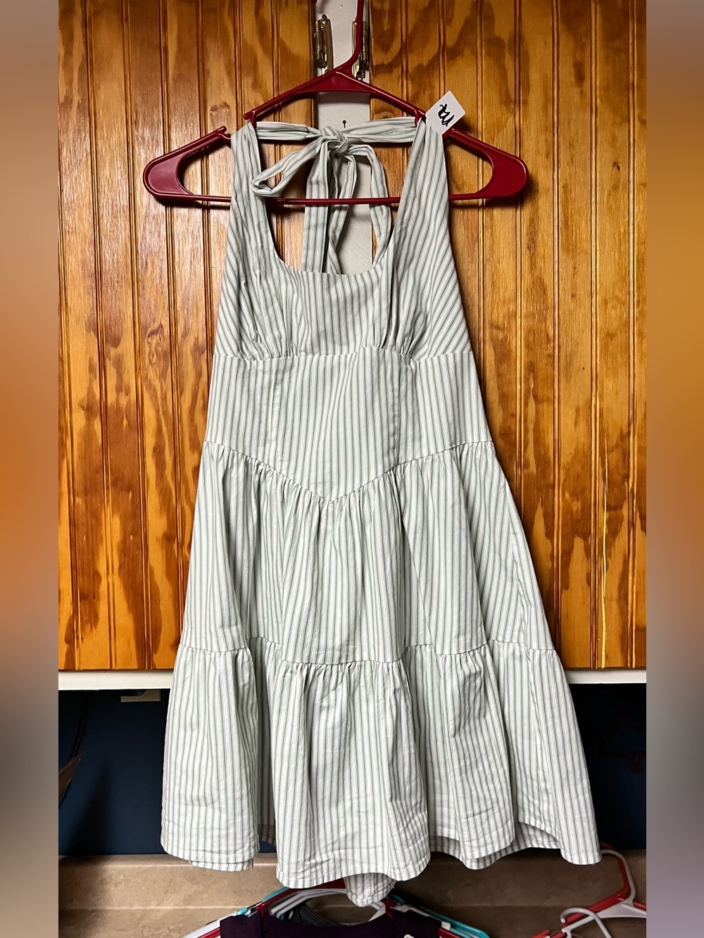 Wild Fable Light Blue & White Striped Halter Tiered Midi Dress size M